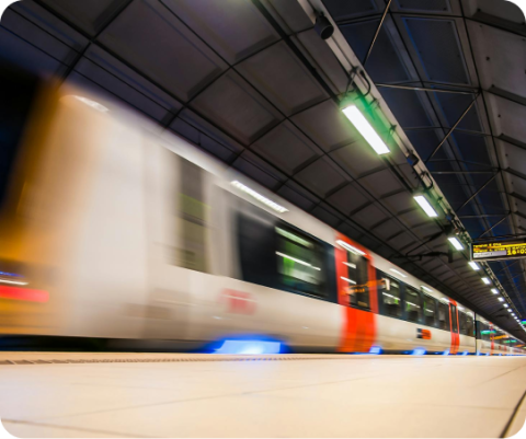 train rushes across station